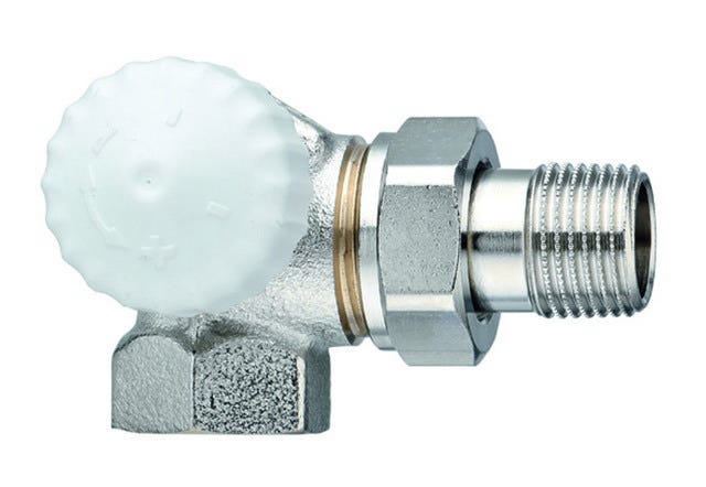 IMI HEIMEIER Thermostat-Ventilunterteil V-exact II, Winkeleck/links, vernickelt, thermostatisch ohne Knopf, mit Voreinstellung
