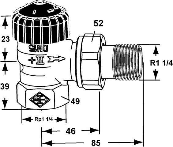 IMI HEIMEIER Thermostat-Ventilunterteil Standard, Eckform, vernickelt