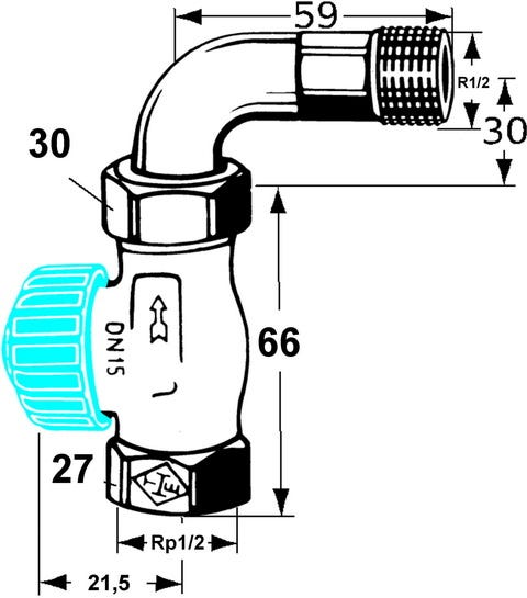 IMI HEIMEIER Thermostat-Ventilunterteil mit geregeltWiderstand und Bogenverschr., DN15