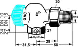 IMI HEIMEIER Thermostat-Ventilunterteil mit geringem Widerstand, Axialform, vernickelt, Schwerkraft Typ, Bronzegehäuse, thermostatisch ohne Knopf, geeignet für Einrohr- und Zweirohrsystem