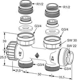 IMI HEIMEIER Ventil Multilux Zweirohr Durchgang, für Rp 1/2 Innengewinde und G 3/4 Außengewinde