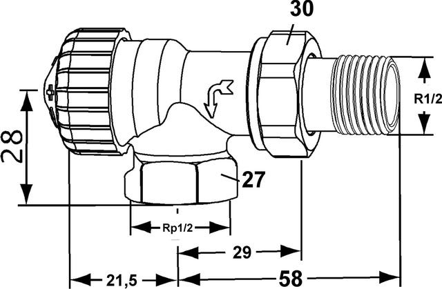 IMI HEIMEIER Thermostat-Ventilunterteil V-exact II umgekehrte Flussrichtung, Axial, DN 15