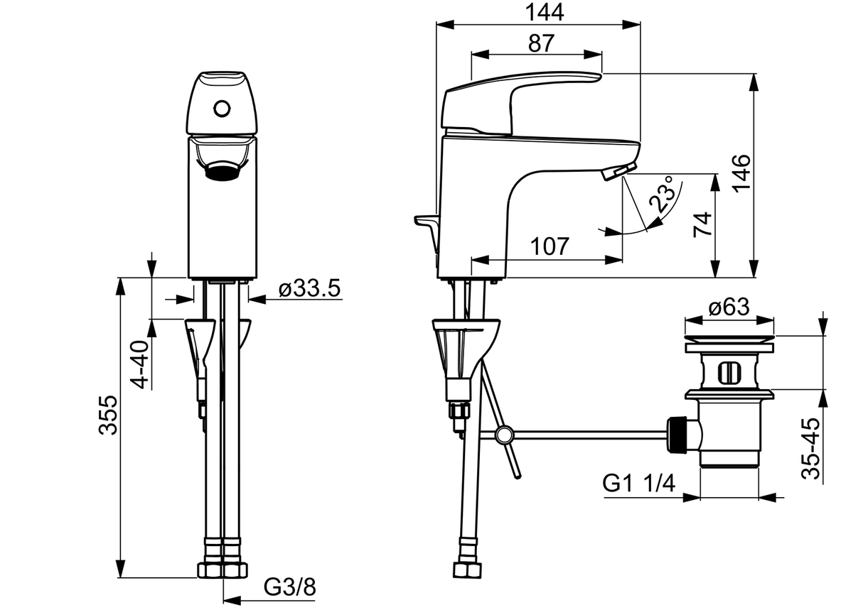 HA Einhebelmischer Waschtischbatterie HANSAPINTO 4504 Zugstangenablaufgarnitur Ausladung 107 mm DN15 Chrom