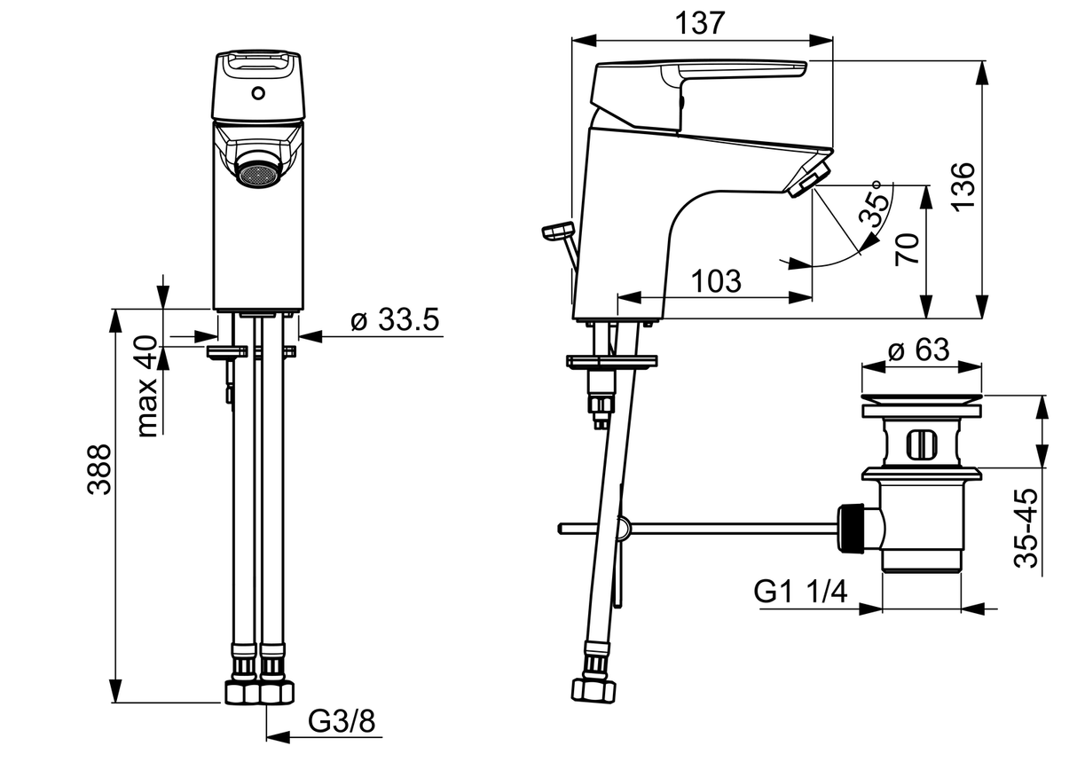 HA Einhebelmischer Waschtischbatterie HANSAPOLO 5140 Zugstangenablaufgarnitur Ausladung 103 mm DN15 Chrom