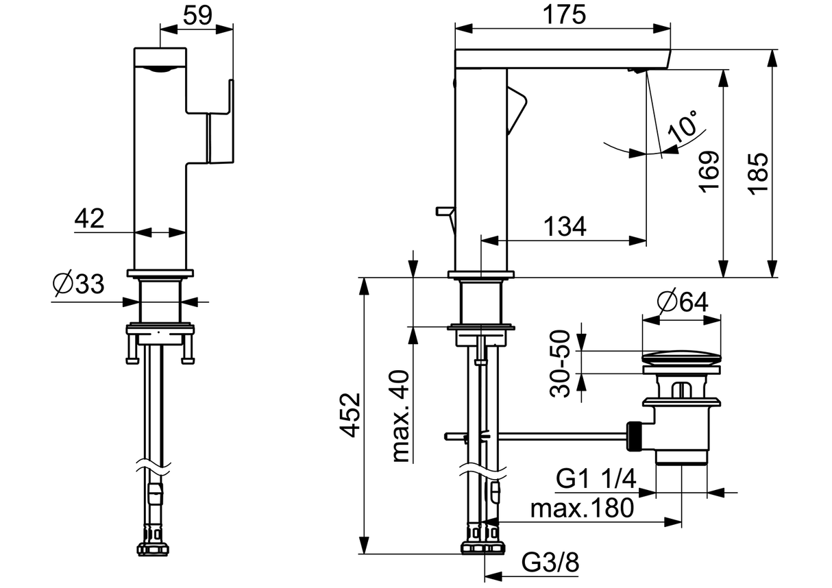 HA Einhebelmischer Waschtischbatterie HANSASTELA 5715 Ablaufgarnitur mit Zugstange Ausladung 175mm Chrom