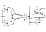HA Einhebelmischer Wafü und Brausebatterie HANSAMIX 0174 Ausladung 162 mm DN15 Chrom