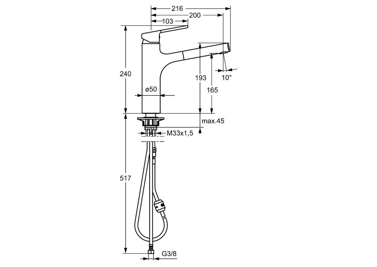 HA Einhebelmischer Küchenarmatur HANSARONDA 0334 Ausladung 200 mm DN15 Chrom