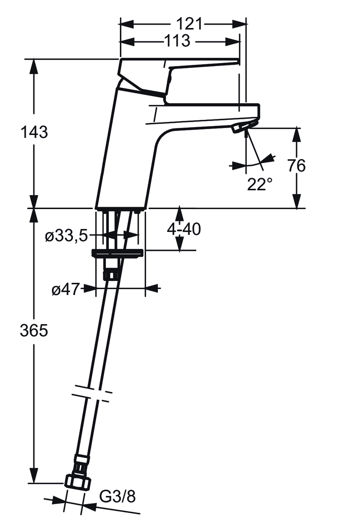 HA Einhebelmischer Waschtischbatterie HANSATWIST 0905 Ausladung 121 mm DN15 Chrom