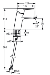 HA Einhebelmischer Waschtischbatterie HANSATWIST 0905 Ausladung 121 mm DN15 Chrom