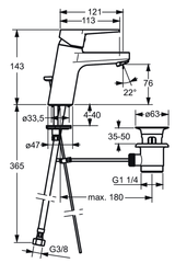 HA Einhebelmischer Waschtischbatterie HANSATWIST 0909 Zugstangenablaufgarnitur Ausladung 121 mm DN15 Chrom