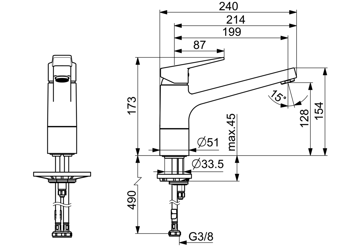 HA Einhebelmischer Küchenarmatur HANSATWIST 0914 Ausladung 199 mm DN15 Chrom