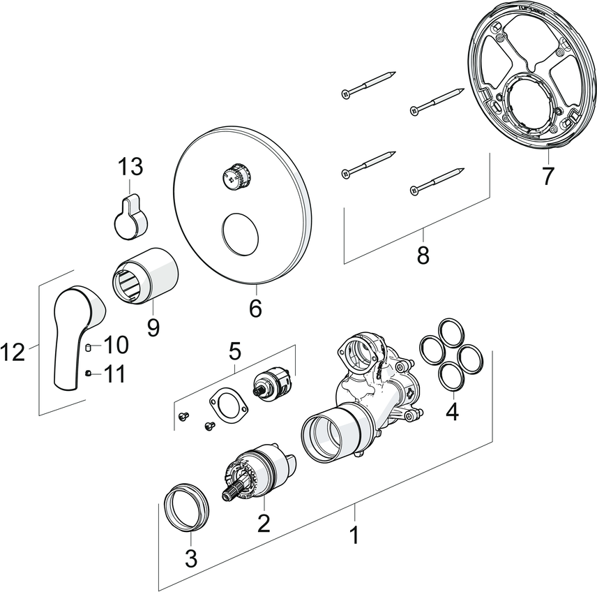 HA Einhebelmischer Fertigmontageset für Wanne/Brause HANSAPINTO 8526 Rosette rund Chrom