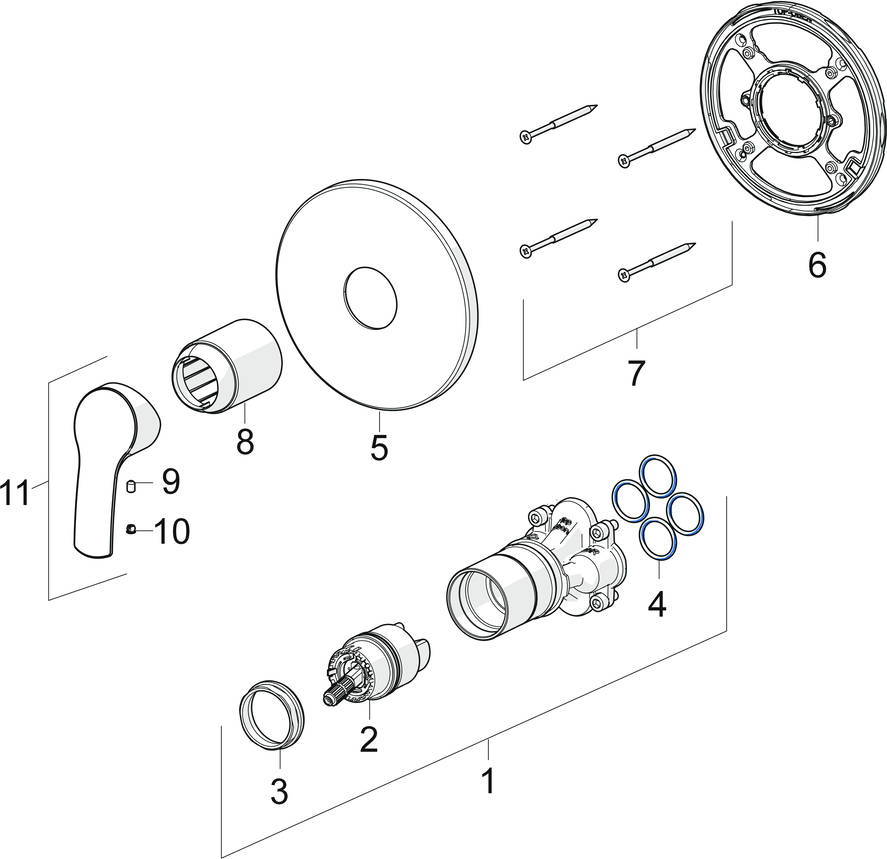 HA Einhebelmischer Fertigmontageset für Brausebatterie HANSAPINTO 8527 Rosette rund Chrom