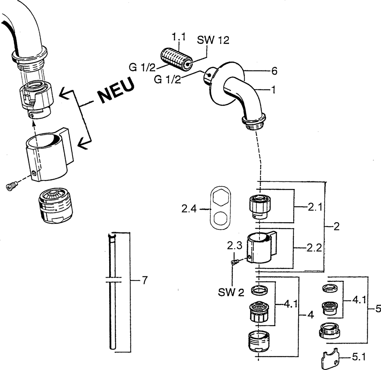 HA Einhebelmischer Waschtischbatterie HANSANOVA 0086 Ausladung 106 mm DN15 Chrom