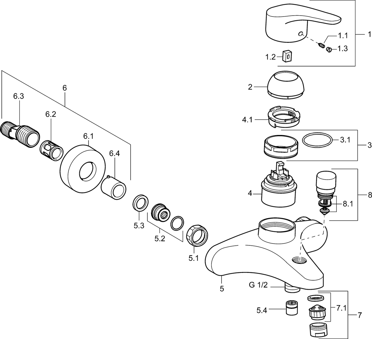 HA Einhebelmischer Wafü und Brausebatterie HANSAMIX 0174 Ausladung 162 mm DN15 Chrom