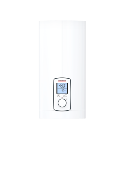 Komfort-Durchlauferhitzer DHE, 400V, weiß, Kunststoff-Druckbehälter, digitalem Display, elektronischer Leistungsregelung, IP25, A Effizienzklasse