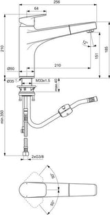 Ideal Standard Küchenarmatur Ceraplan mit hohem Auslauf Ausladung 210mm 1-Funktions-Handbrause Chrom