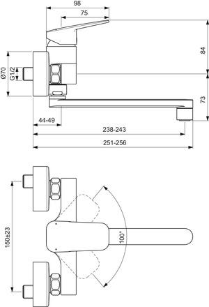 Ideal Standard Wand-Küchenarmatur Ceraplan Ausladung 238mm Chrom