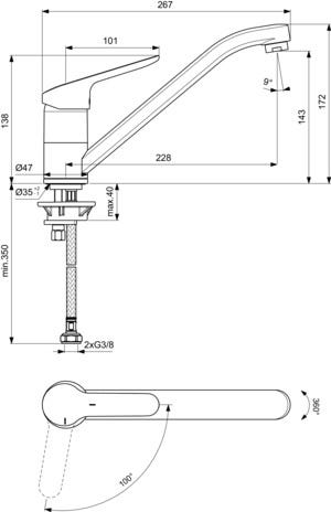 Ideal Standard Küchenarmatur Ceraflex, mit Rohrauslauf, Ausladung 228 mm, Chrom
