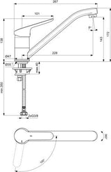 Ideal Standard Küchenarmatur Ceraflex, mit Rohrauslauf, Ausladung 228 mm, Chrom