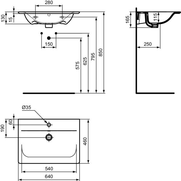 Ideal Standard Möbelwaschtisch Connect Air, 1 Hahnloch, mit Überlauf, rechteckig, weiß, hängend