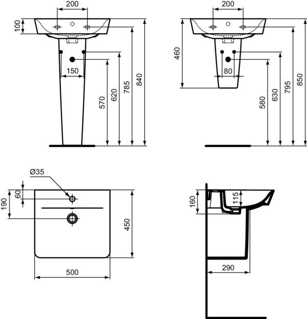 Ideal Standard Waschtisch Connect Air Cube, 1 Hahnloch, mit Überlauf, weiß, Rechteckig, Keramik, hängend