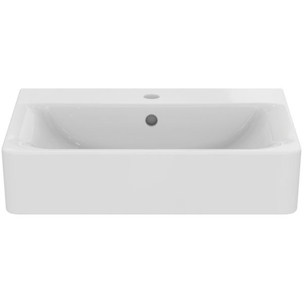 Ideal Standard Waschtisch Connect Cube, 1 Hahnloch, mit Überlauf, weiß, hängend, Keramik
