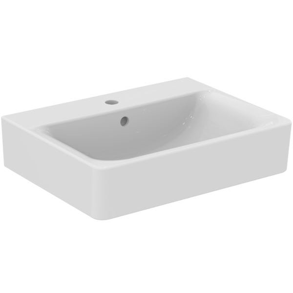 Ideal Standard Waschtisch Connect Cube, 1 Hahnloch, mit Überlauf, weiß, hängend, Keramik
