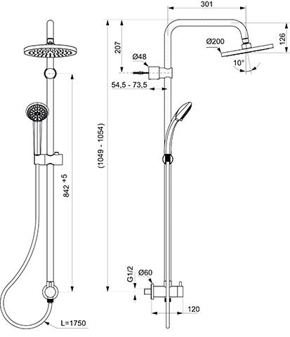 Ideal Standard Duschsystem Idealrain für Unterputz-Armatur Chrom
