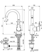 Ideal Standard Waschtischarmatur Connect Blue, mit Ablaufgarnitur, mit hohem Auslauf, Ausladung 146mm, Chrom