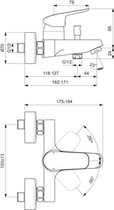 Ideal Standard Badearmatur Aufputz Ceraflex, Ausladung 162mm, Chrom