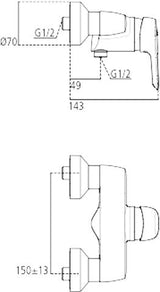 Ideal Standard Brausearmatur Aufputz Ceramix Blue, Ausladung 49mm, Chrom