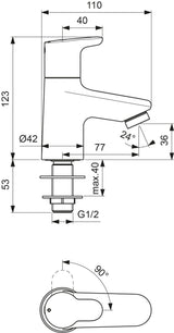 Ideal Standard Standventil Ceraplus Ausladung 77mm Chrom