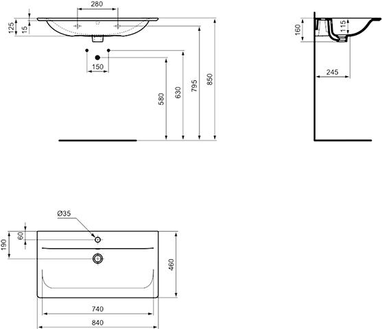 Ideal Standard Möbelwaschtisch Connect Air, 1 Hahnloch, mit Überlauf, rechteckig, weiß, hängend