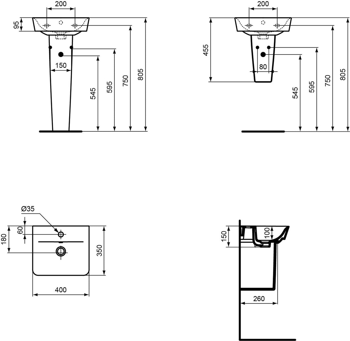 Ideal Standard Handwaschbecken Connect Air Cube, 1 Hahnloch, mit Überlauf, 400x350x150mm, Weiß
