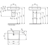 Ideal Standard Waschtisch Connect Cube, 1 Hahnloch, mit Überlauf, weiß, hängend, Keramik