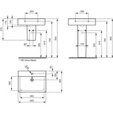 Ideal Standard Waschtisch Connect Cube, 1 Hahnloch, mit Überlauf, weiß, hängend, Keramik