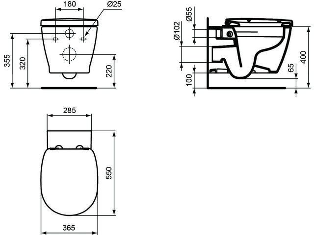 Ideal Standard WC-Paket Connect, WC randlos, mit WC-Sitz Softclosing, 365x550x385mm, Weiß