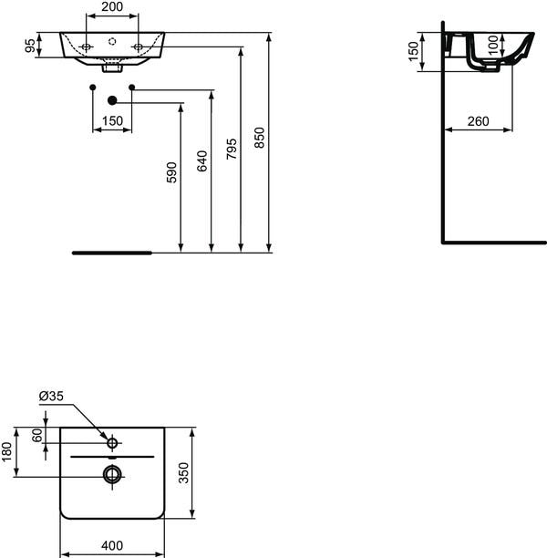Ideal Standard Handwaschbecken Connect Air Cube, 1 Hahnloch, mit Überlauf, 400x350x150mm, Weiß