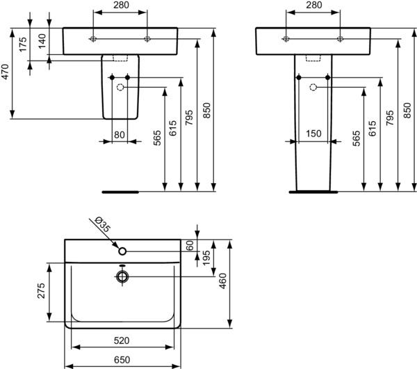 Ideal Standard Waschtisch Connect Cube, 1 Hahnloch, mit Überlauf, weiß, hängend, Keramik