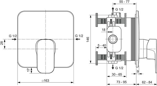 Ideal Standard Brausearmatur Unterputz Tonic II, Bausatz 2, Rosette 163x163mm, Chrom