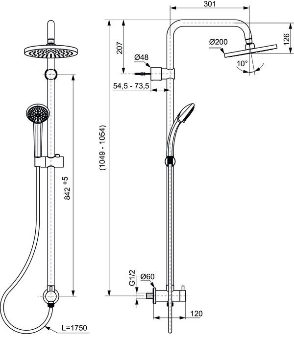 Ideal Standard Duschsystem Idealrain für Unterputz-Armatur Chrom