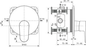 Ideal Standard Brausearmatur Unterputz Cerafine O, Bausatz 2, Rosette Durchmesser:163mm, Chrom