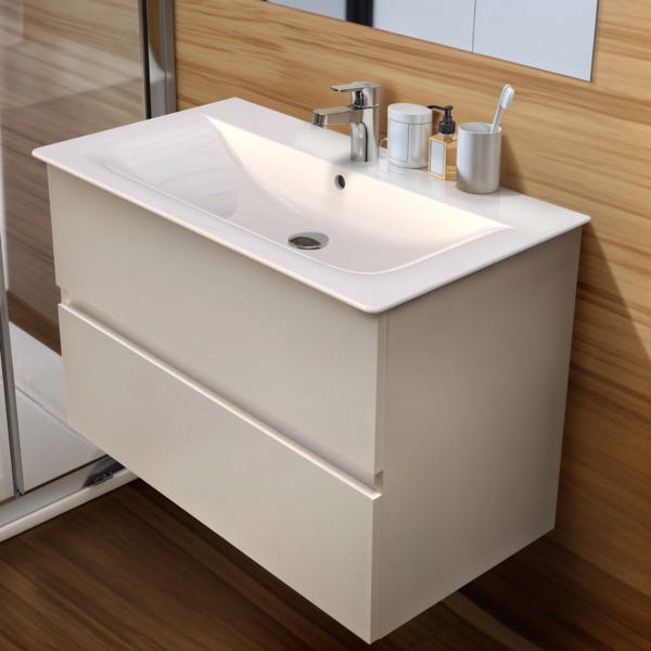 Ideal Standard Möbelwaschtisch Connect Air, 1 Hahnloch, mit Überlauf, rechteckig, weiß, hängend