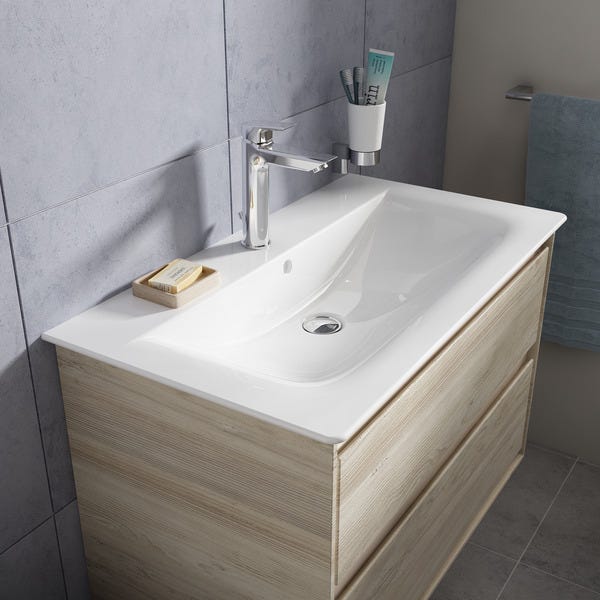 Ideal Standard Möbelwaschtisch Connect Air, 1 Hahnloch, mit Überlauf, rechteckig, weiß, hängend