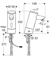 SCHELL Waschtisch-Armatur PURIS E, Elektronisch, HD-K - Hochdruck Kaltwasser / vorgemischtes Wasser, Infrarot, Steckernetzteil 9 VDC, 100 - 240 VAC, 50 - 60 Hz, G 3/8 IG, chrom