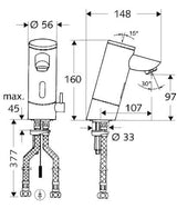 SCHELL Waschtisch-Armatur PURIS E, Elektronisch, HD-M - Hochdruck Mischwasser, Infrarot, Steckernetzteil 9 VDC, 100 - 240 VAC, 50 - 60 Hz, G 3/8 IG, chrom