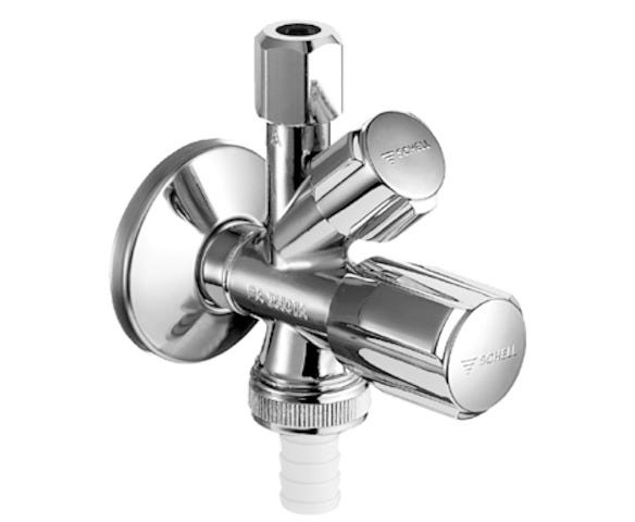 SCHELL Kombi-Eckventil COMFORT, RFV im Abgang Geräteanschluss, DN 15 G 1/2 AG mit ASAG easy, Schlauchverschraubung Ø 14,5 mm (DN 20 G 3/4 AG), Ø 10 mm (DN 10 G 3/8 AG), chrom