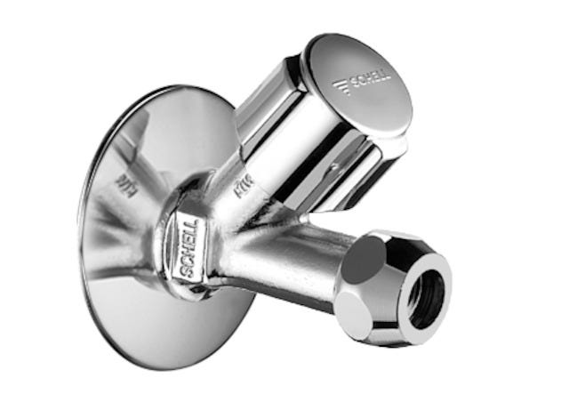 SCHELL Schrägsitzventil COMFORT, COMFORT-Griff, Rosette Ø 54 mm (Tiefe 3 mm), DN 15 G 1/2 AG, Ø 10 mm (DN 10 G 3/8 AG), chrom