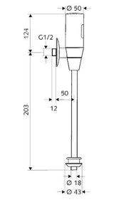 SCHELL Infrarot-Aufputz-Urinal-Druckspüler SCHELLTRONIC, DN 15, Aufputz-Urinal-Druckspüler, Vorabsperrung, Spülstrom 0,3 l/s, DN 15 G 1/2 AG, Innenverbinder Ø 43 mm (Spülrohr Ø 18 mm), chrom